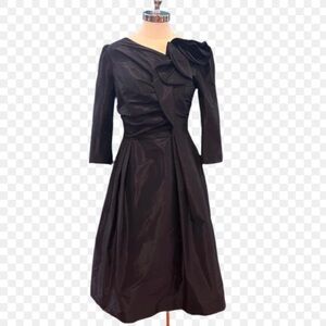 Teri Jon Black Long-Sleeve Midi Dress with Sculpted Shoulder Detail